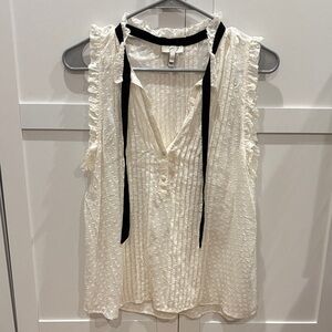 Joie Cream Textured Blouse with Black Ties